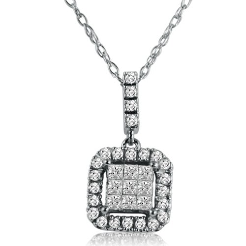 Princess and Round Diamond Invisible Set Necklace in 10K White Gold (.35cttw 18 chain)