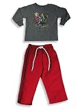 Mis Tee V-Us - Toddler Boys Long Sleeved Pant Set, Charcoal, Red (Size 4T)