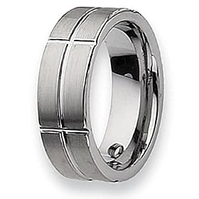 Grooved Brushed and Polished Tungsten Carbide Ring (8.0 mm) - Size 7.0: Chisel: Jewelry