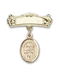 14kt Gold Baby Badge with St. Agatha Charm and Arched Polished Badge Pin