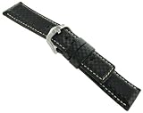 22mm Hirsch High Quality Carbon Fiber Genuine Leather Padded White Stitched Water Resistant Back Watch Band Regular