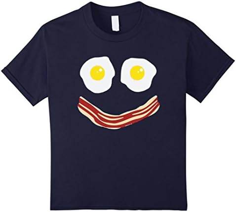 Kids Funny T-shirts - Bacon And Eggs Breakfast Smiley Face Tee 12 Navy