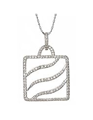 14k White Gold Diamond Square Pendant with Chain 16" (0.85cttw, G Color, VS Clarity)