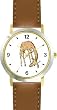 Giraffe Cartoon African Animal - WATCHBUDDY&reg; DELUXE TWO-TONE THEME WATCH - Arabic Numbers - Brown Leather Strap-Women's Size-Small