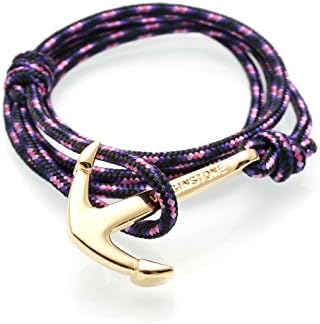 VIRGINSTONE Silver Gold Anchor Hook on Black Red Nylon Core Ropes Bracelets (Gold Plated Anchor)