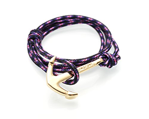 VIRGINSTONE Silver Gold Anchor Hook on Black Red Nylon Core Ropes Bracelets (Gold Plated Anchor)