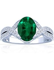 18K White Gold Oval Cut Emerald Fana Designer Ring