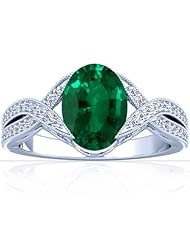 14K White Gold Oval Cut Emerald Fana Designer Ring