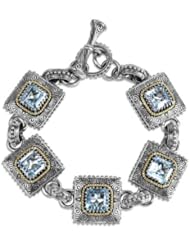 Athena Jewelry Sterling Silver and 14k Gold Sky Blue Topaz Chain Link Toggle Bracelet