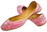 FREE ANKLET with Starlite Ladies / womens Beaded & Diamante Pink Leather Khussa Fashion Shoes / Pumps