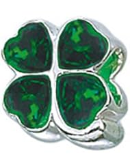 Zable (tm) Sterling Silver 4-Leaf Clover with Green Pandora Compatible Bead / Charm