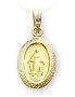 14k Yellow Gold Hollow Oval Virgin Mary Medal on 18" Yellow Gold Chain