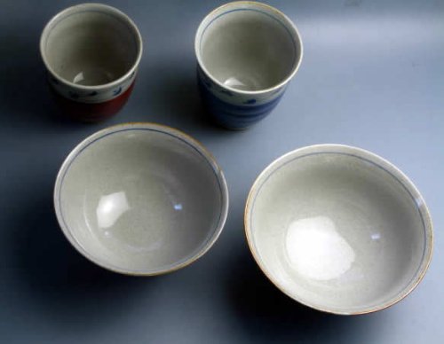 【3方向からの豊富な画像付】有田焼・夫婦茶碗湯呑揃い【筋唐草】睦揃
