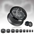 Black Acrylic Double Flat Flare Screw Fit Plug With 'Phantom' Print - 2 Gauge - SOLD AS A PAIR