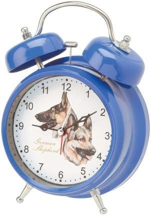 Hand Painted German Shepherd Vintage Double Bell Dog Alarm Clock