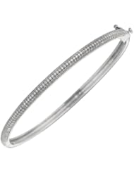 Silver Rhodium Plated Polish 7.50" Clear Micropave Cubic Zirconia Round Domed Bangle With Side Clasp