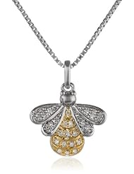 Sterling Silver with Yellow Gold Plated 1/10cttw Diamond Honey Bee Pendant Necklace, 18"