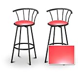 2 Red Vinyl Black Swivel Barstools