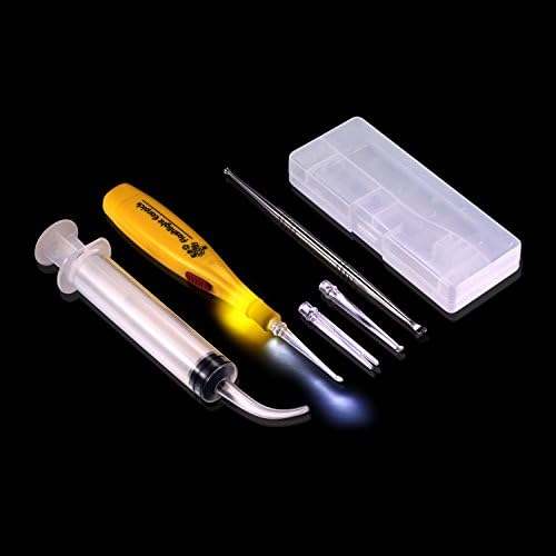 Lighted Earwax Removal or Tonsil Stone Remover Tool, Blue, 3 Tips, Tonsillolith Pick Case + 1 Irrigator Clean