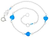 Sterling Silver Ankle Bracelet Anklet Natural Blue Topaz Heart Beads, adjustable 9 - 10 inch
