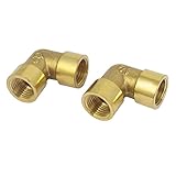 uxcell エルボー継手 コネクター　ブラス製　ゴールドトーン　メスーメス　L状 2個入