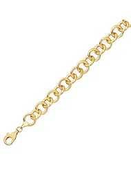 7.25" 14K Yellow Gold Polished Diamond Cut Double Link Charm Bracelet w/ Pear Shape Clasp