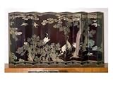 Coromandel Screen Depicting Cranes, Pine Trees and Clouds on a Black Background, 1691 (Lacquer) Art Giclee Poster Print, 24x18