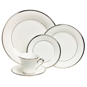 Lenox Solitaire White Platinum-Banded Bone China 20-Piece Dinnerware Set, Service for 4 by Lenox China