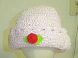Ht123bp, Hand Crocheted Baby Pink Chenille Gimp Floppy Hat with Red Green Flower for Infants and Todlers