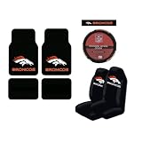 A Set of 4 Universal-Fit NFL Plush Carpet Floor Mats, 2 Front Universal Fit Bucket Style Seat Covers, and a Comfort Grip Steering Wheel Cover - Denver Broncos A Set of 4 Universal-Fit NFL Plush Carpet Floor Mats, 2 Front Universal Fit Bucket Style Seat Covers, and a Comfort Grip Steering Wheel Cover - Denver Broncos
