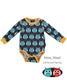 【ペア・フクロウ】【北欧スウェーデンのベビー服】マクソモーラ【Maxomorra】Blue Owl 長袖ロンパース (62/68)