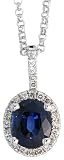 14k White Gold 16 Chain & 9/16 (14mm) tall Slider Pendant, w/ 0.11 Carat Round Top Light Brown Diamonds & 0.95 Carat Oval Cut Blue Sapphire Stone