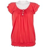 Misses Zena Solid Smocked Flutter Sleeve Top