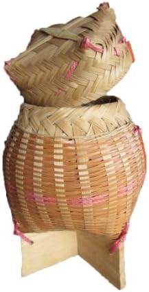Handmade Thai Laos Sticky Rice Serving Container Bamboo Wicker Basket Storage Classic Natural Traditional by saoraya