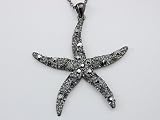 Jet Black Crystal Rhinestone Sea Ocean Starfish Animal Dark Pendant Necklace
