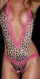 Sexy Brown Animal Print Crotchless Teddy Monokini Lingerie with img