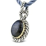 Carolyn Pollack Sterling Silver Labradorite Pendant with 18k Gold Accent on Rayon Cord