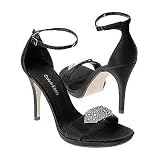 Calvin Klein Milan Black Satin Rhinestone Pumps Heels