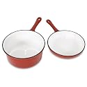 Heuck 33024 Porcelain Enamel Cast Iron 2.5 Quart Sauce Pan and 8 Inch Skillet Combo, Red