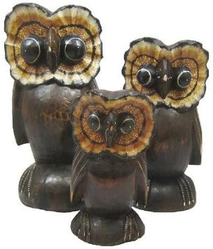 Bali wood carving made ??objects owl set (Owl Small Set) Asian interior