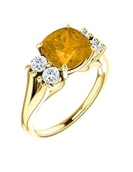 14K Yellow Gold 8.00x8.00mm Antique Cushion Cut Citrine and Diamond Ring -- LIFETIME WARRANTY