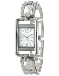 Nine West Womens NW1039SVSB Silver-Tone Rectangular Open-Link Bracelet Watch