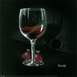 Canvas Gallery Wrap Michael Godard He Devil She Devil Red Wine Art Print Poster - 12x12 by Rich and Framous