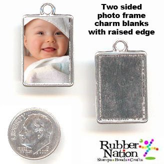 Make Your Own Photo Charms Set of 10 Bright Sterling Silver Plated Metal Charm Blanks Reversible, 2-sided!