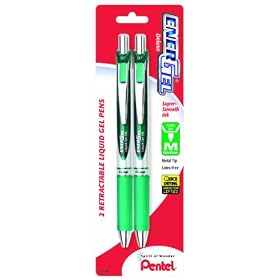 Pentel EnerGel Deluxe RTX Retractable Liquid Gel Pen, 0.7mm, Metal Tip, Green Ink, 2 Pack (BL77BP2D)