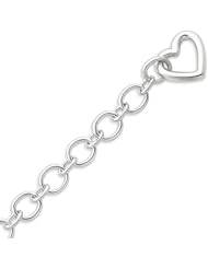 Sterling Silver Oval Link With Heart Clasp Bracelet - 7.5 Inch