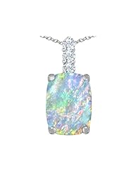 Original Star K (tm) Large 14x10mm Cushion Cut Created Opal Pendant in 925 Sterling Silver