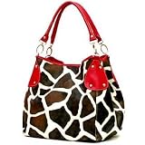Red Large Vicky Giraffe Print Faux Leather Satchel Bag Handbag Purse