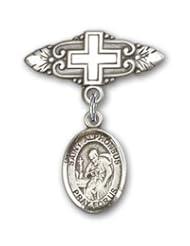 Sterling Silver Baby Badge with St. Alphonsus Charm and Badge Pin with Cross