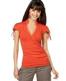 XOXO - XOXO Mandarin-Collar Faux-Wrap Top